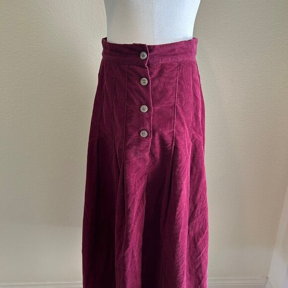 Vintage Laura Ashley Flared Pleated Skirt Burgundy Corduroy SZ12 Prairie Boho - Picture 2 of 8